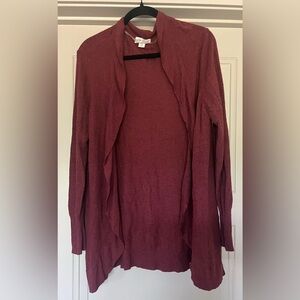 Ava & Viv Cozy Burgundy Maroon Dark Berry Open Front Ruffle Cardigan Size 1X